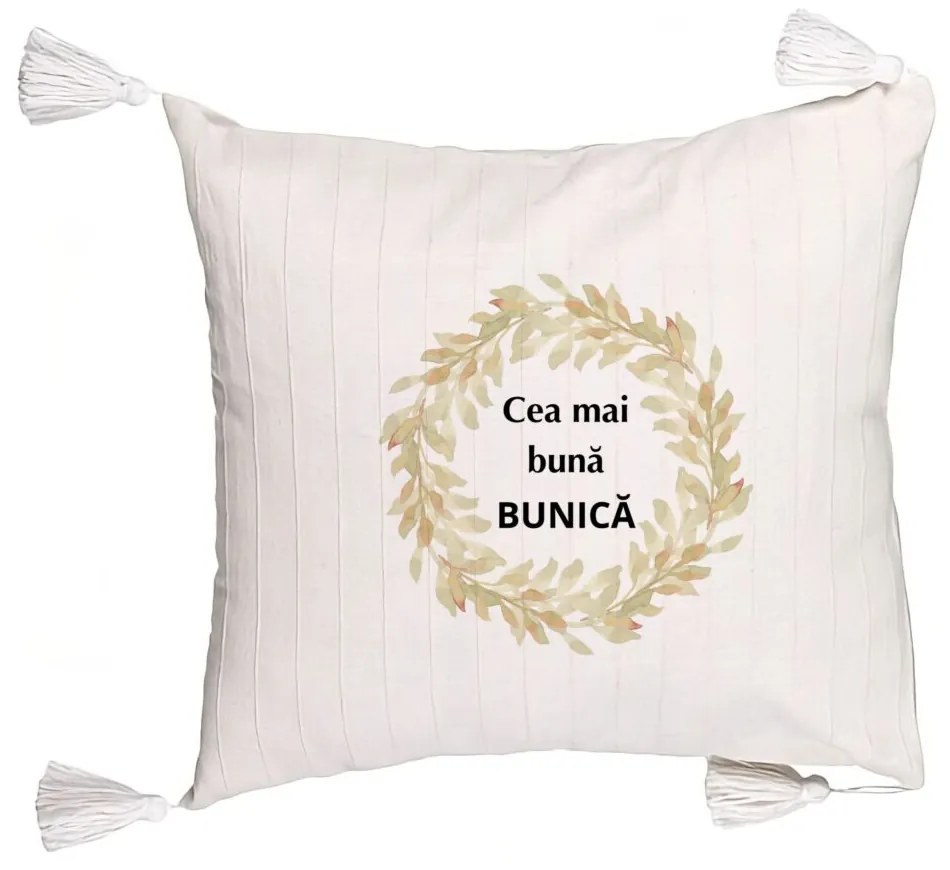 Perna Decorativa cu Franjuri pentru Bunica 4, 45x45 cm, Cu fermoar