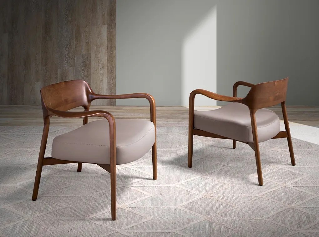 Fotoliu design modern din lemn tapitat din piele eco Mink