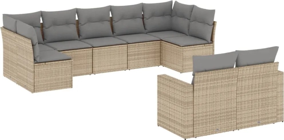 vidaXL Set canapele de grădină, 9 piese, cu perne, bej, poliratan