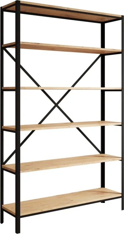 Raft metalic pentru carti, 110x180.2x30 cm, Ralph, ADRK Furniture (Culoare: Negru / Stejar)