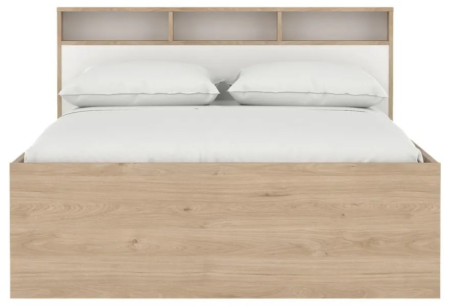 Pat matrimonial în culoare naturală cu aspect de lemn de stejar cu spațiu de depozitare fără somieră 140x200 cm Ikast – Tvilum