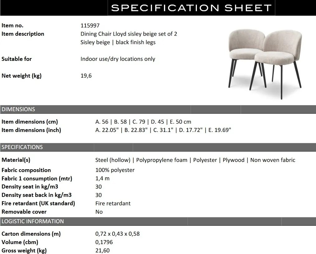 Set de 2 scaune design LUX Lloyd, Sisley bej