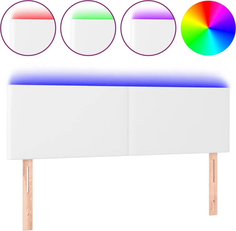 vidaXL Tăblie de pat cu LED, alb, 144x5x78/88 cm, piele ecologică