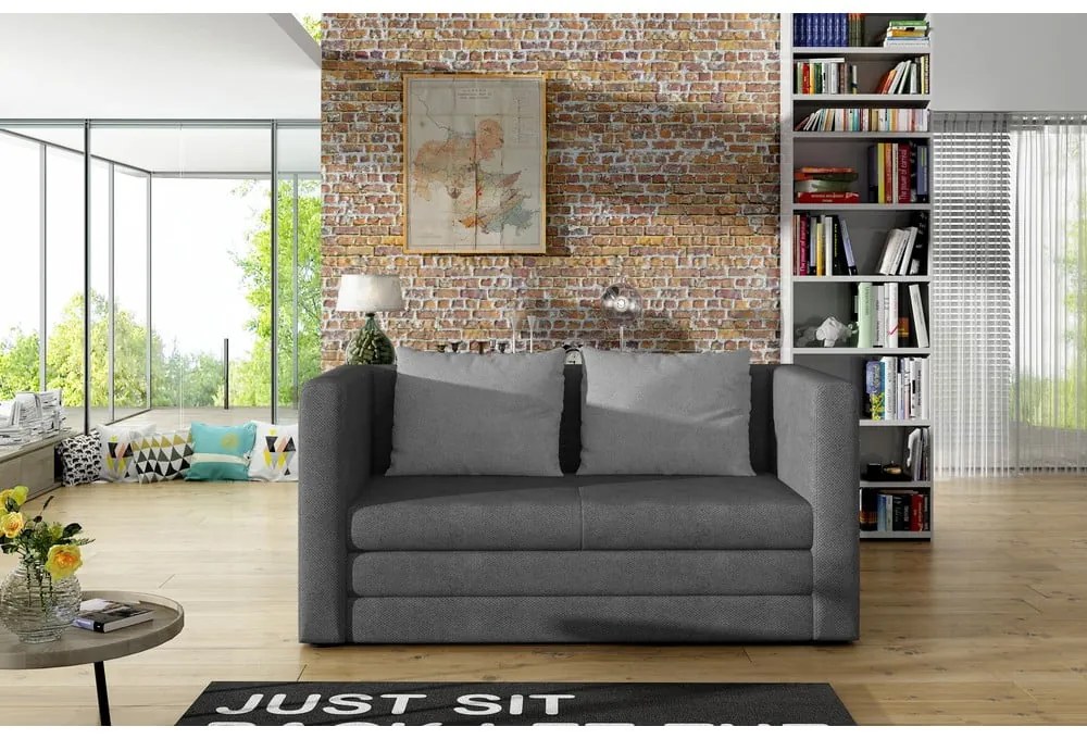 Canapea gri extensibilă cu tapițerie din chenille 132 cm Neva – ELTAP