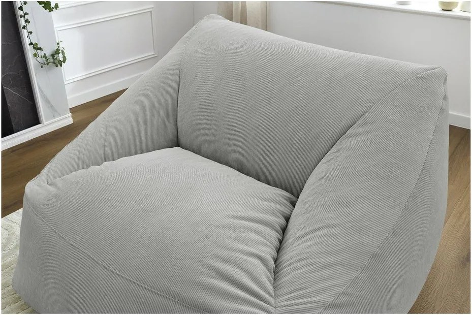 Fotoliu bean bag gri deschis cu tapițerie din catifea reiată Lilibet – Bobochic Paris