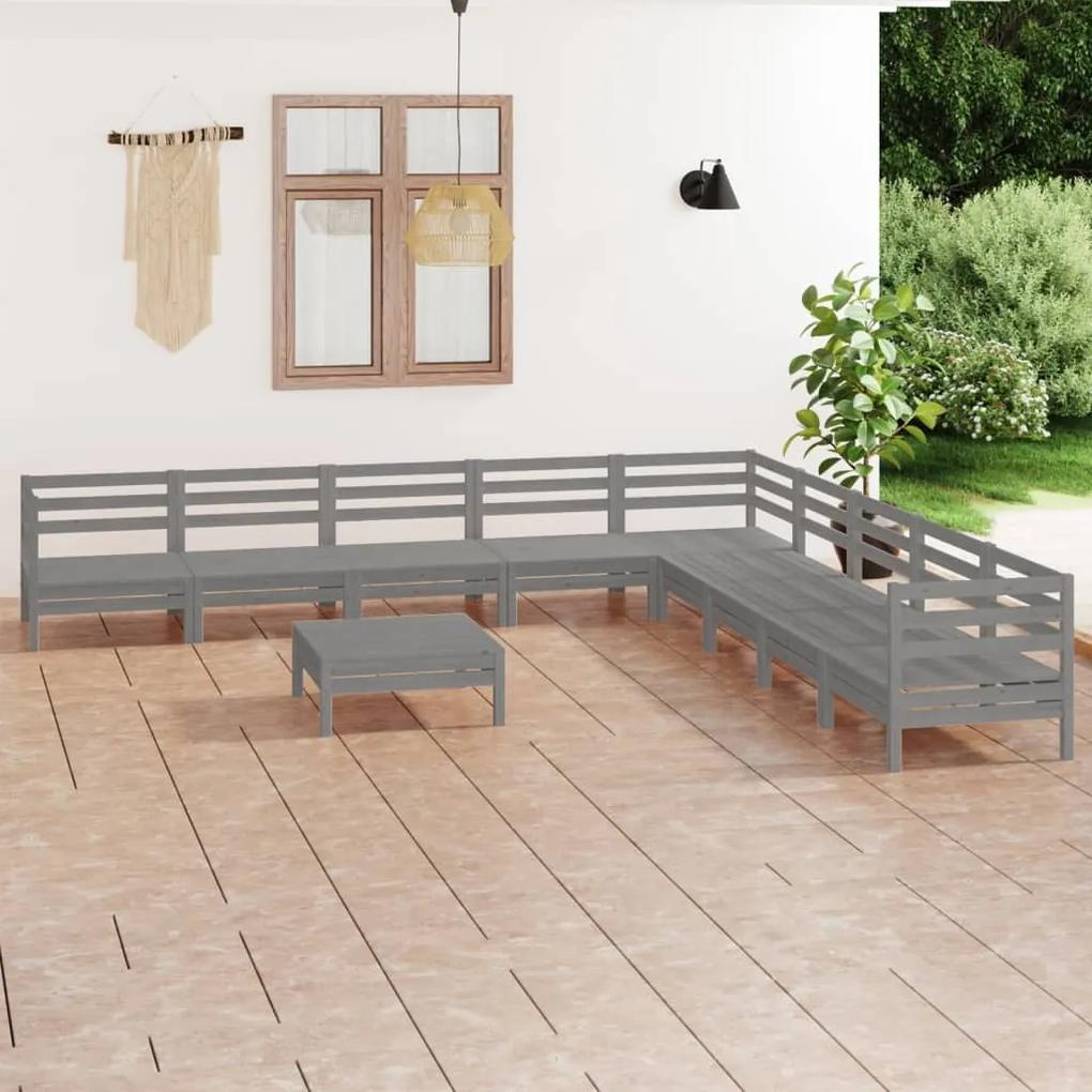 3083121 vidaXL Set mobilier de grădină, 10 piese, gri, lemn masiv de pin