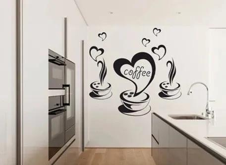 Autocolant de perete pentru bucătărie cu motiv de cafea și inimi 60 x 120 cm