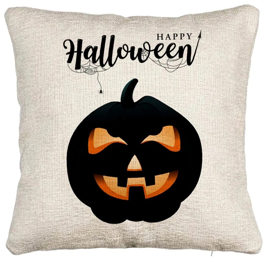 Perna Decorativa Canapea cu motiv Dovleac de Halloween si Text, 40x40 cm, Cu fermoar