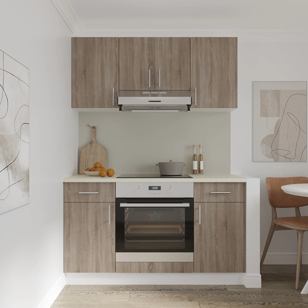Set haaus V5, Stejar Sonoma Inchis/Alb, Blat Thermo 28 mm, L 140 cm
