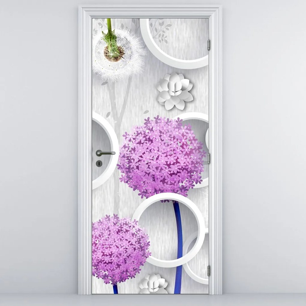 Fototapet pentru ușă - 3d Abstract cercuri și flori (95x205cm)