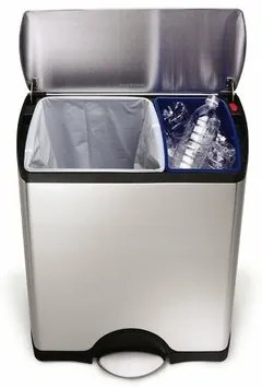 Simplehuman Coș de gunoi dreptunghiular cu pedalăpentru sortarea deșeurilor, 46 l, oțel