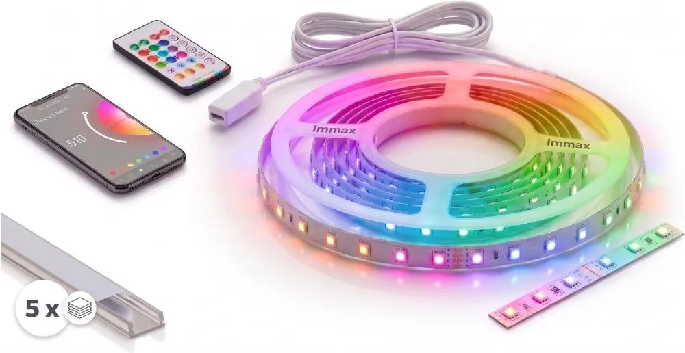 Set 1x bandă LED RGBW NEO LITE LED/24W/230V 5 m IP65 Wi‑Fi + 5 profile de 1 m + telecomandă