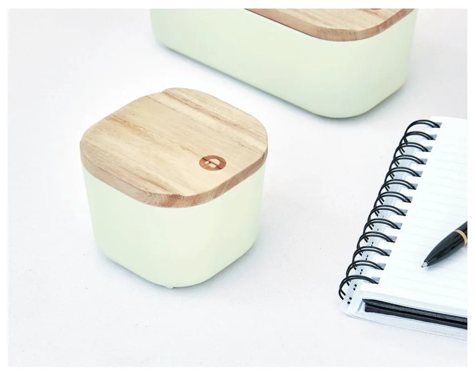 Cutie depozitare cu capac din lemn paulownia iDesign Eco, 9 x 9 cm, alb