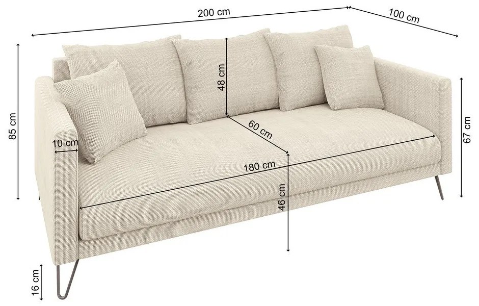 Canapea crem cu tapițerie din chenille 200 cm Freya – Ropez