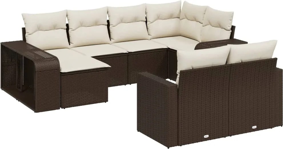 vidaXL Set canapele de grădină cu perne, 10 piese, maro, poliratan