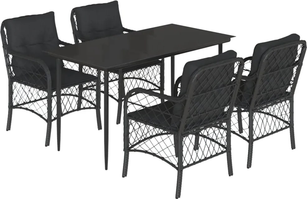 vidaXL Set mobilier de grădină cu perne, 5 piese, negru, poliratan