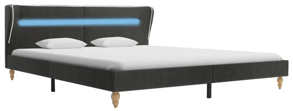 280596 vidaXL Cadru de pat cu LED-uri, gri închis, 180x200 cm, pânză de sac