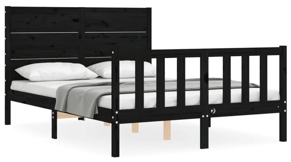 3192755 vidaXL Cadru de pat cu tăblie, negru, 140x200 cm, lemn masiv