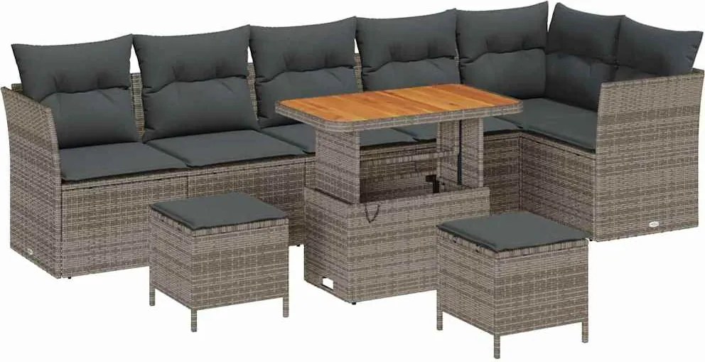 vidaXL Set de canapele pentru grădină cu pernă cu depozitare 9 pcs Gri