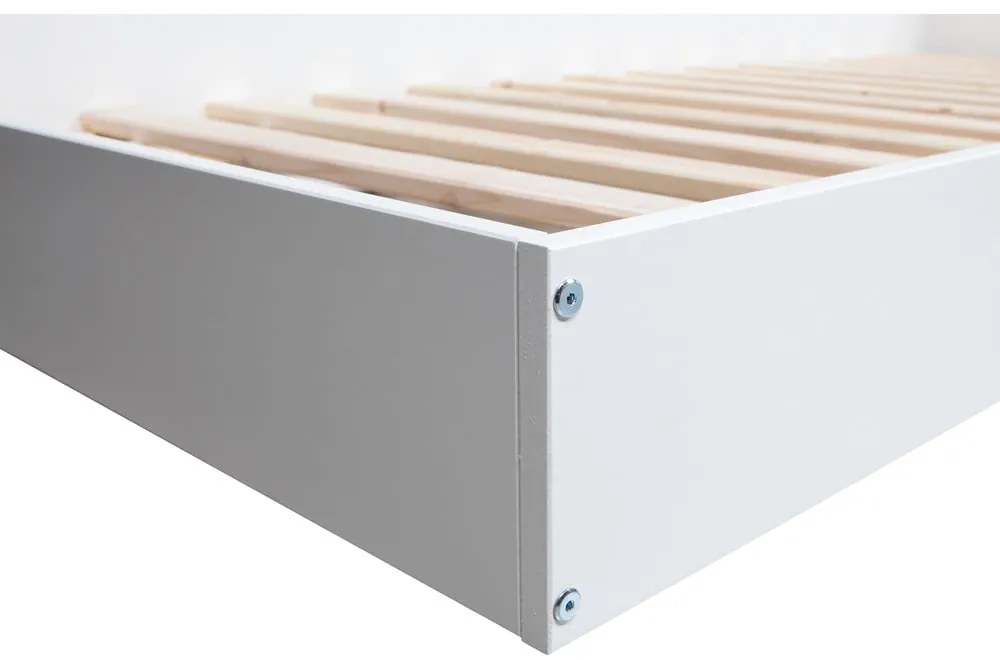 Pat single din lemn de pin WOOOD Connect, 90 x 200 cm, alb