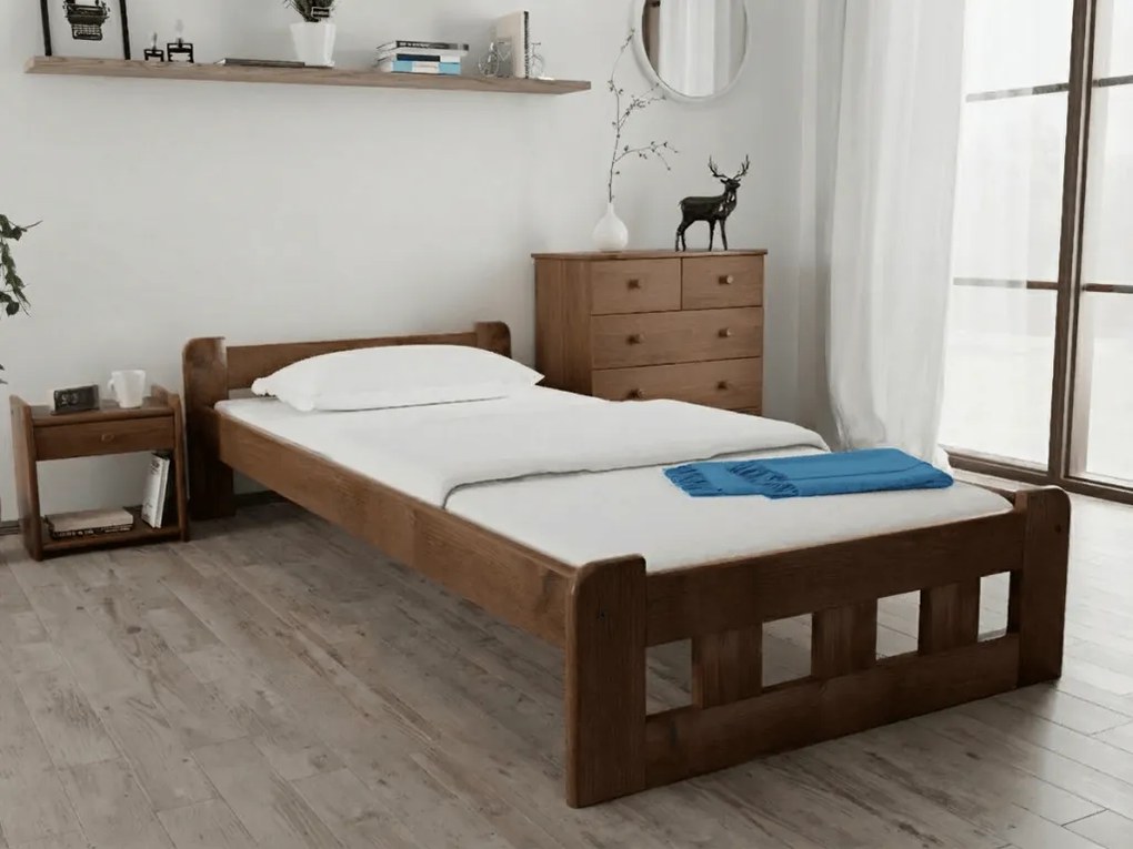 Pat de o persoana inalt Naomi 90x200 cm, stejar Saltele: Cu saltele Coco Maxi 20 cm, Somiera pat: Cu lamele curbate