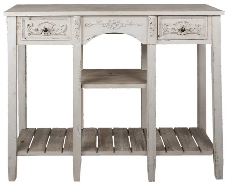 Consola alba, din lemn, 2 sertare, aspect vintage, Chantrelle