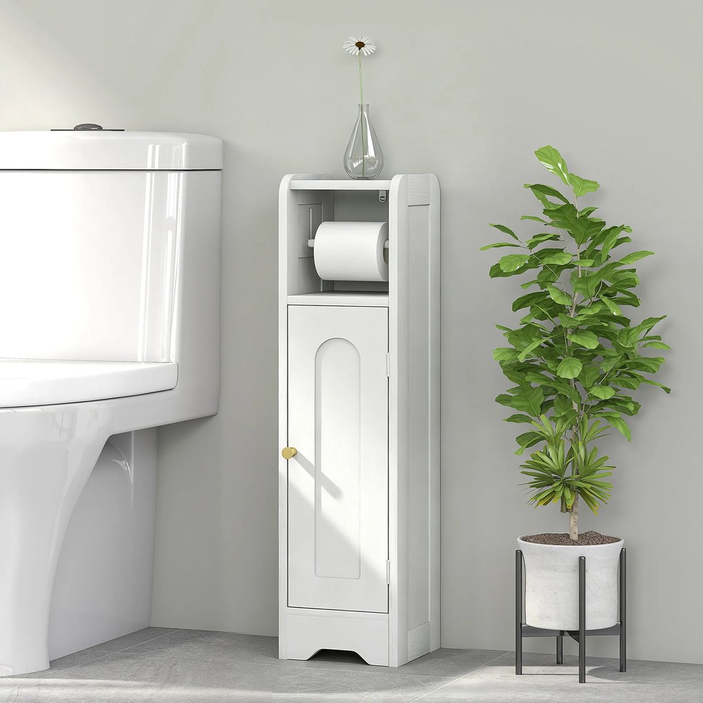 HOMCOM Dulap Compact pentru Baie cu Suport Hârtie Igienică - Alb | Aosom Romania