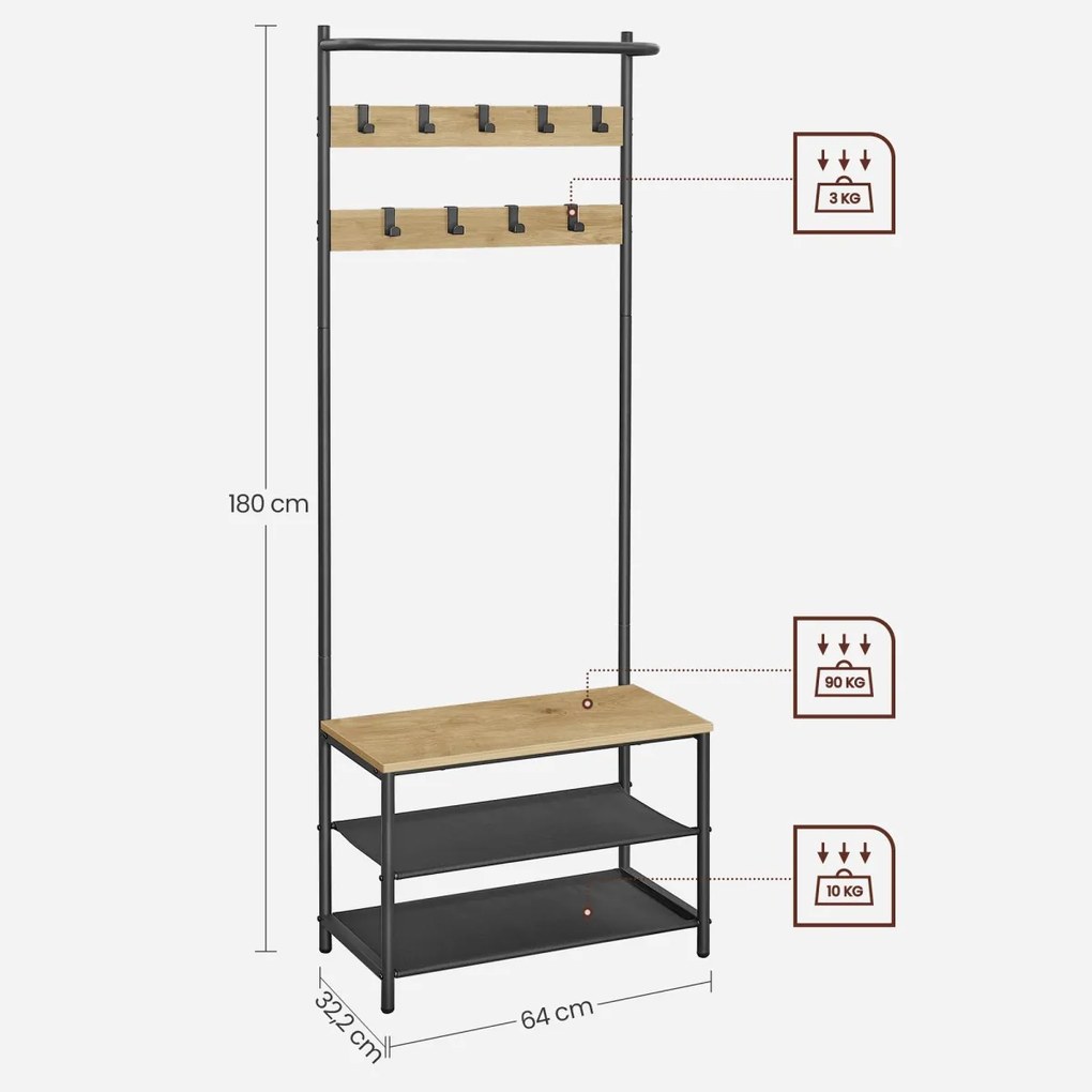 Cuier cu raft pentru pantofi TAYLOR ARTISAN 64x180 cm