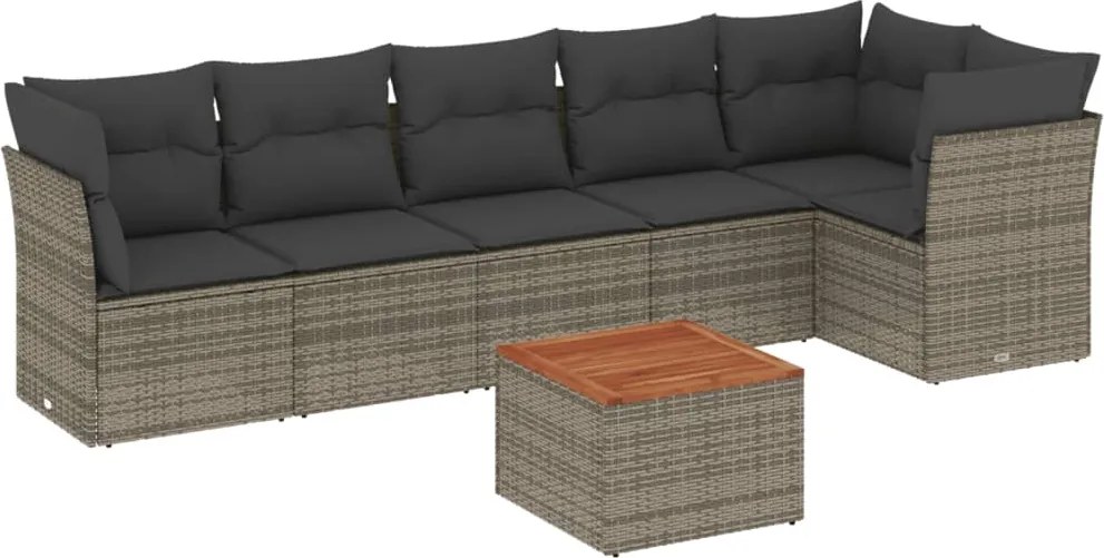 vidaXL Set canapele de grădină, 7 piese, cu perne, gri, poliratan