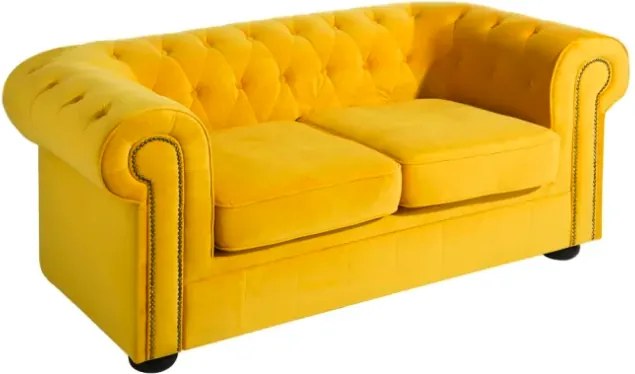 Canapea catifea galbena 2 locuri 168x95x75cm Sofa Velvet Yellow Weave/Wood | PRIMERA COLLECTION