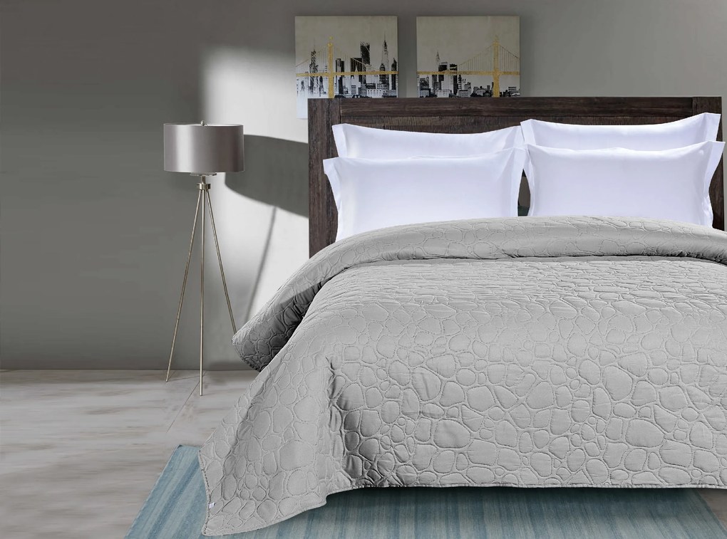 Patura de pat gri deschis cu model STONE Dimensiune: 220 x 240 cm