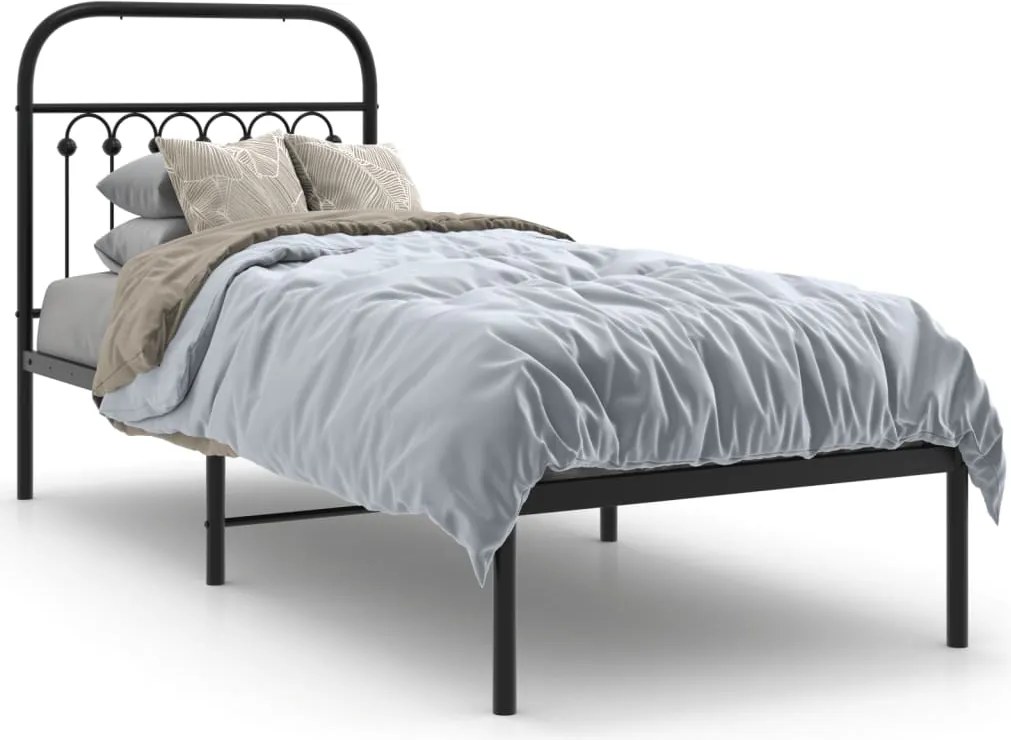 vidaXL Cadru de pat metalic cu tăblie, negru, 80x200 cm