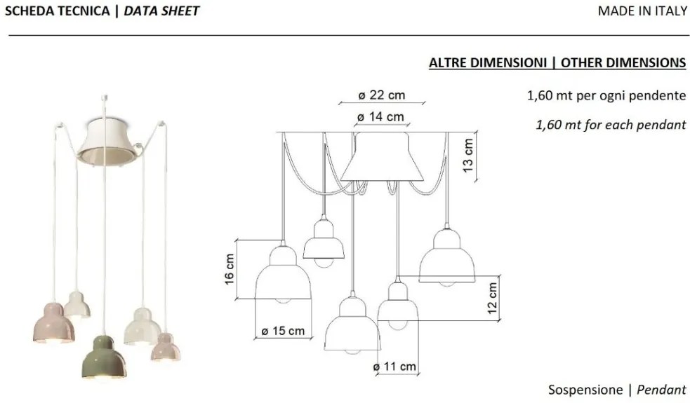 Lustra cu 5 pendule design italian realizat manual din ceramica BERIMBAU Mix