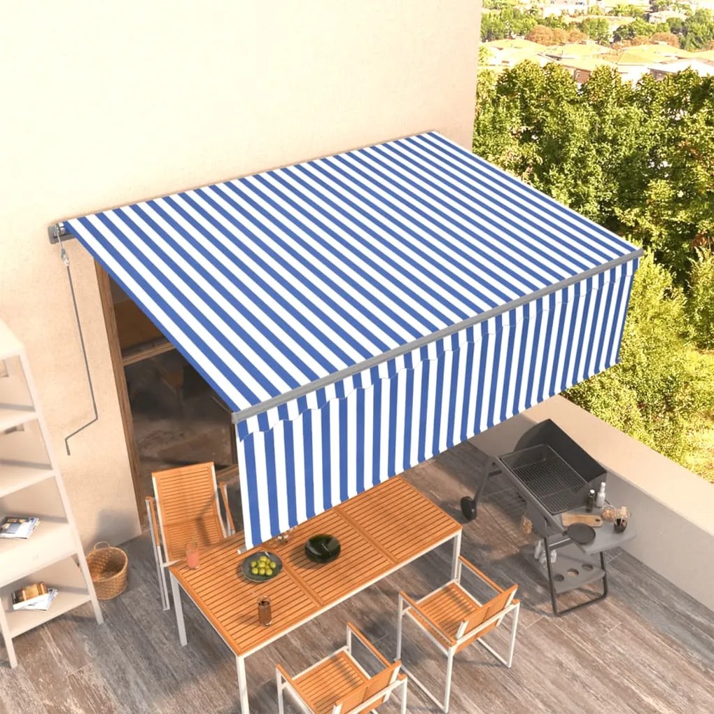 vidaXL Copertină retractabilă automat cu stor, albastru&amp;alb, 4,5x3 m