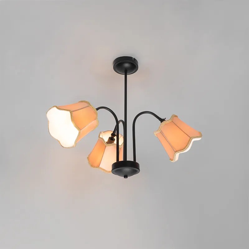 Plafoniera clasică neagră cu abajur auriu cu 3 lumini - Nona