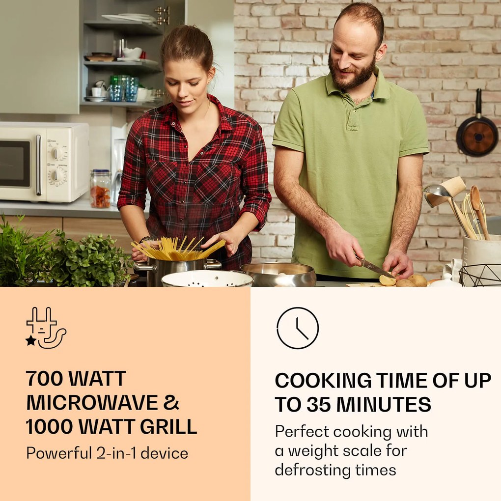 Klarstein Caroline, cuptor cu microunde 20l 700/1000 W Ø 25.5 cm QuickSelect retro crem