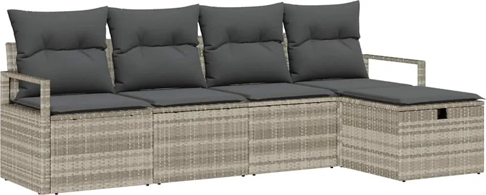 vidaXL Set de canapele pentru grădină 5 pcs Gri deschis Rattan poli