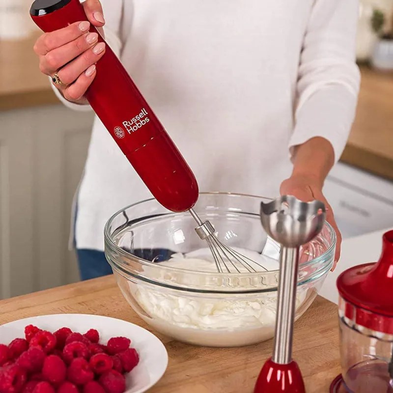 Blender, tocator si mixer 3in1 Russell Hobbs Desire 24700-56, 500W, 2 viteze + Puls, Tel, Tocator, Pahar Gradat, Functie pulse, Rosu