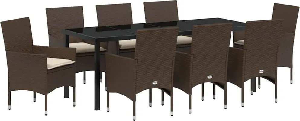 vidaXL Set de masă pentru grădină cu pernă 9 pcs Maro poliratan