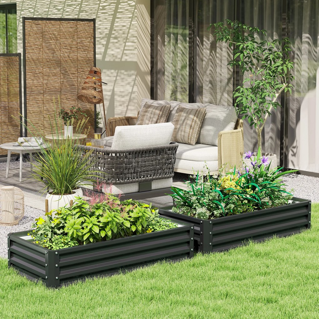 Outsunny Set de 2 paturi de grădină dreptunghiulare tablă ondulată din oțel 120 x 60 x 30,5 cm gri | Aosom Romania