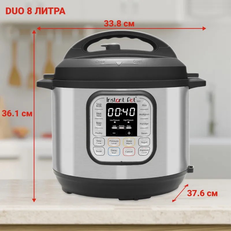 Multicooker Instant Pot 8 113006101, 1200W, 7.6 L, Vas otel inoxidabil, 13 programe, Pentru 8-12 portii, Functie Set and forget, Argintiu/Negru