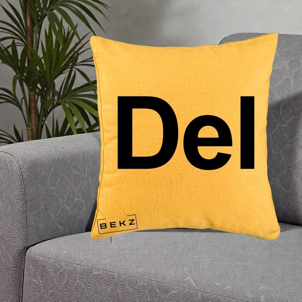 Perna Personalizata Tasta Del Tipografie Bold, 40x40 cm, Galben, Husa Detasabila, Perna Inclusa, BEKZ®