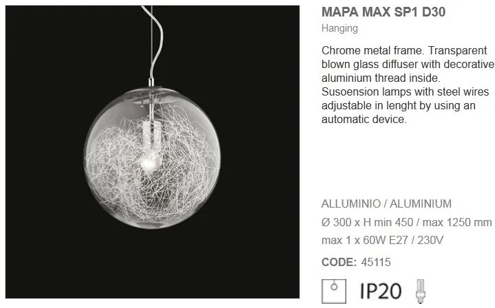 Lustra moderna glob diametru 30cm MAPA MAX SP1 D30 045115