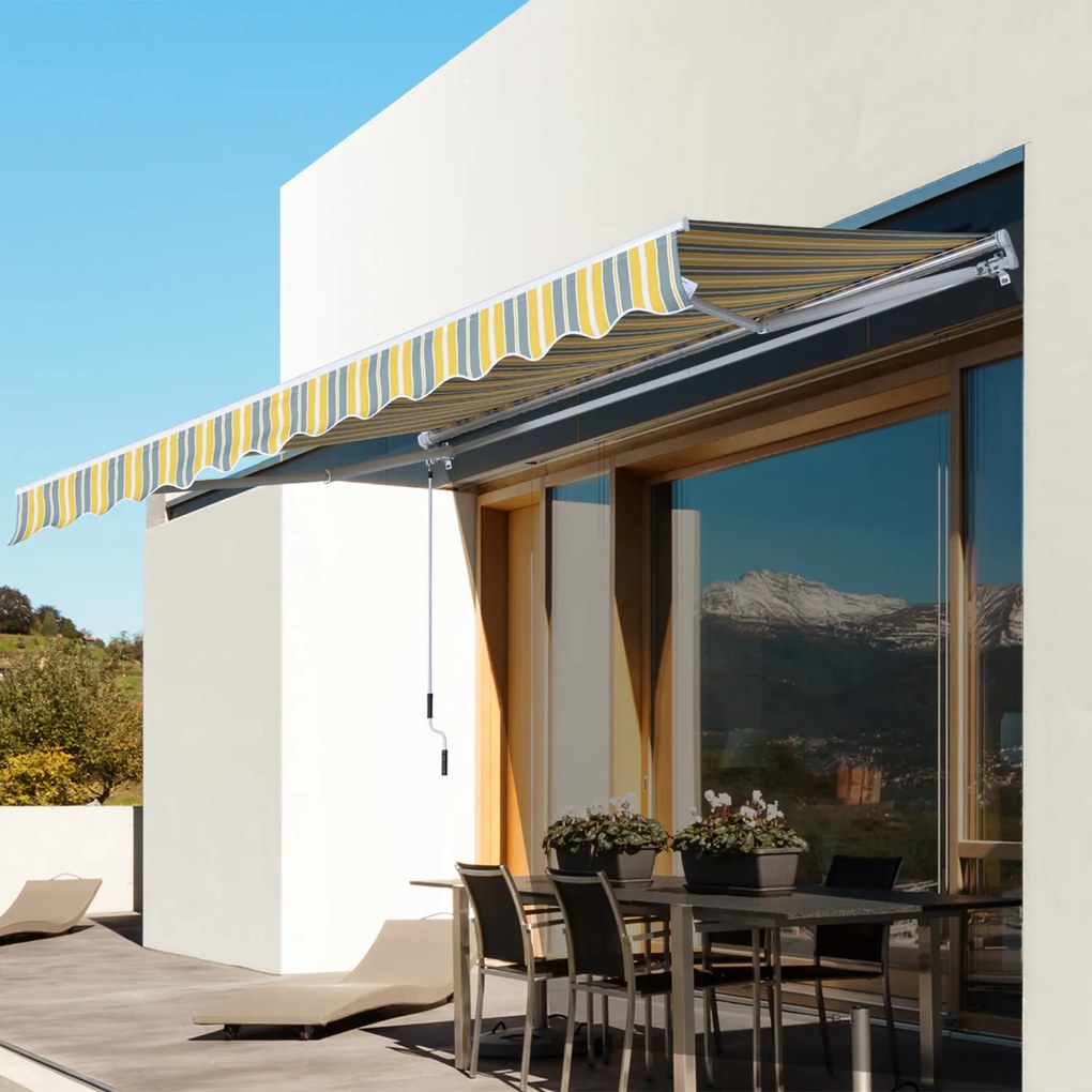 Outsunny Parasolar Copertină cu Brațe Articulate Protecție Solară Manivelă Balcon Aluminiu Galben Gri 2,95 x 2,45 m | Aosom Romania
