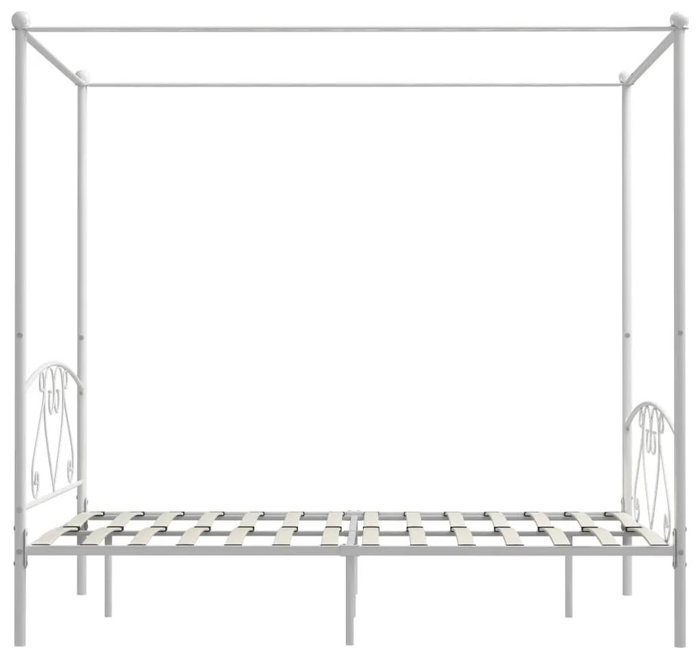 Cadru de pat cu baldachin, alb, 140 x 200 cm, metal Alb, 140 x 200 cm