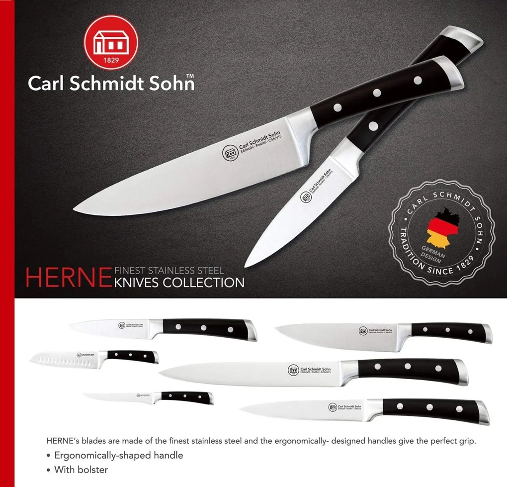 Cutit dezosat Herne, Carl Schmidt Sohn,15 cm, maner negru, cutie cadou 037994