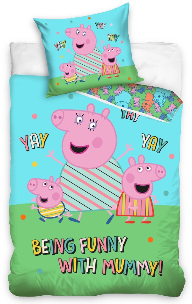 Lenjerie de pat pentru copii Culoare albastru-verde, PEPPA PIG Being funny