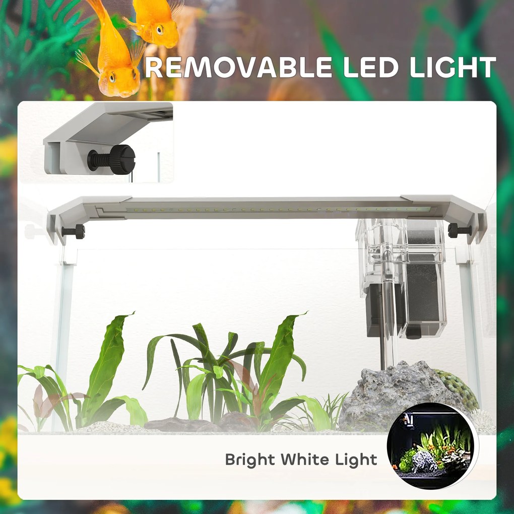 PawHut Acvariu pentru Pești Roșii din Sticlă cu Lumini LED cu Filtru și Pompă de Apă, 38x26x27 cm, Alb | Aosom Romania