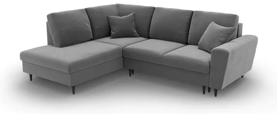 Colțar gri deschis extensibil, cu spațiu de depozitare cu tapițerie din catifea (cu colț pe partea stângă-în formă de ”L”) Kyoto – Cosmopolitan Design