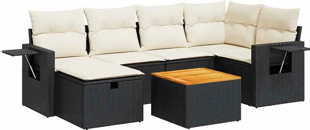 vidaXL Set canapele de grădină cu perne, 7 piese, negru, poliratan